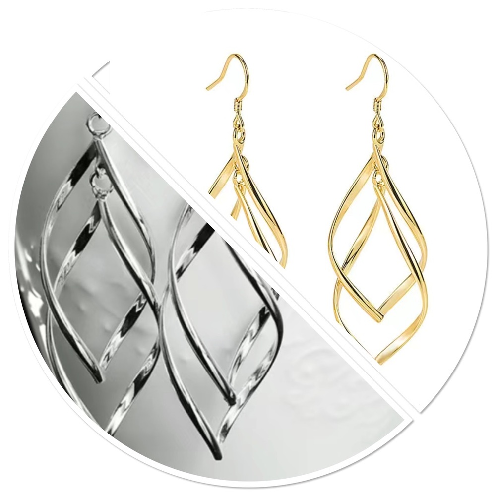 Earrings Silver or Gold Tone Dangle Teardrop Hoops NEW